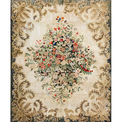 Tapis en laine ivoire antique crocheté American Room