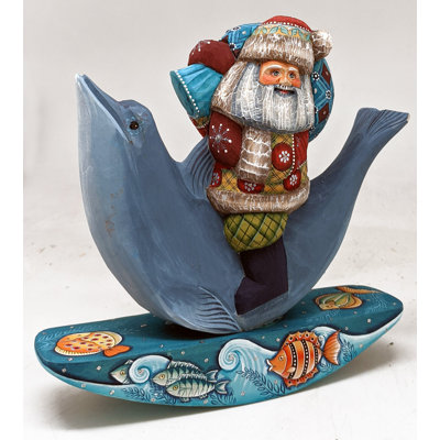 Figurine chef-d'œuvre de dauphin sculpté en bois