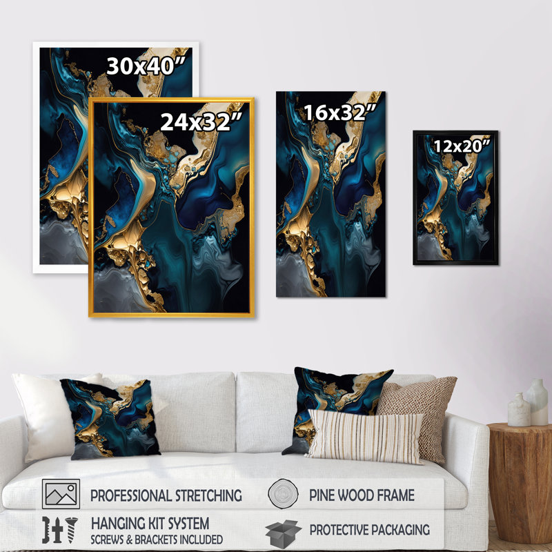 «Abstract Geode Marble Blue IV», art abstrait sur toile marbrée, L 24 po x H 32 po, Toile tendue