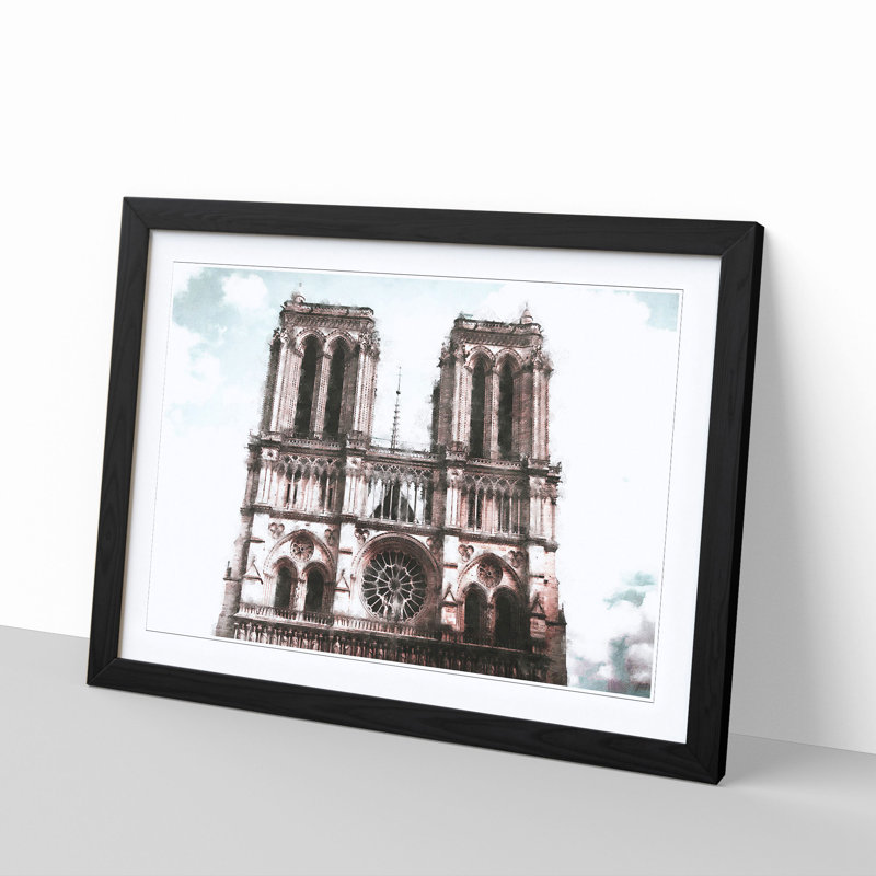 Notre Dame in Paris France - Picture Frame Graphic Art Print, 62cm H x 87cm W x 2cm D, Black Framed