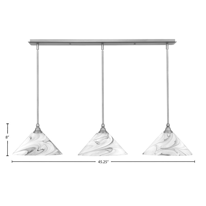 Luminaire suspendu linéaire à 3 lumières suspendu au fini nickel brossé avec verre onyx de 12 po