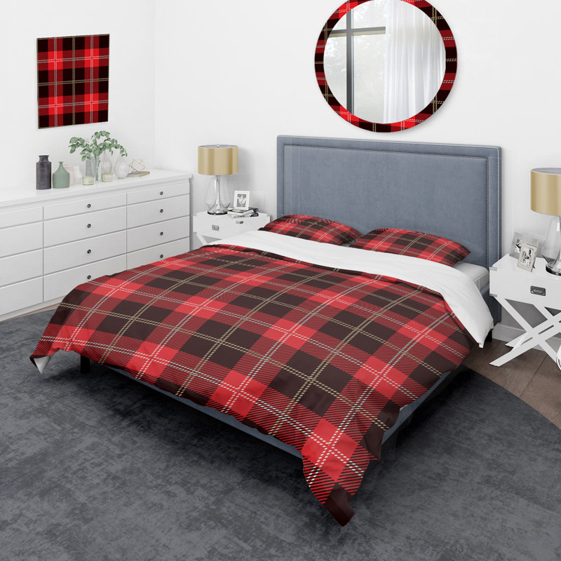 Tartan à carreaux rouge et noir - Ensemble de housse de couette abstrait - Microfibre de polyester