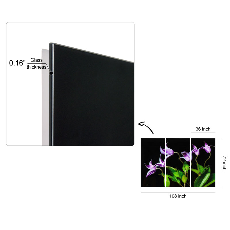 "Violete Belle" Frameless Free-Floating Reverse Printed Tempered Art Glass Panels Set