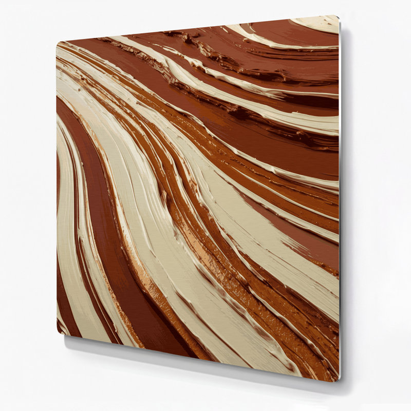 Art mural horizontal rayé horizontal en métal crème beige rouille, H 12 po x l 12 po