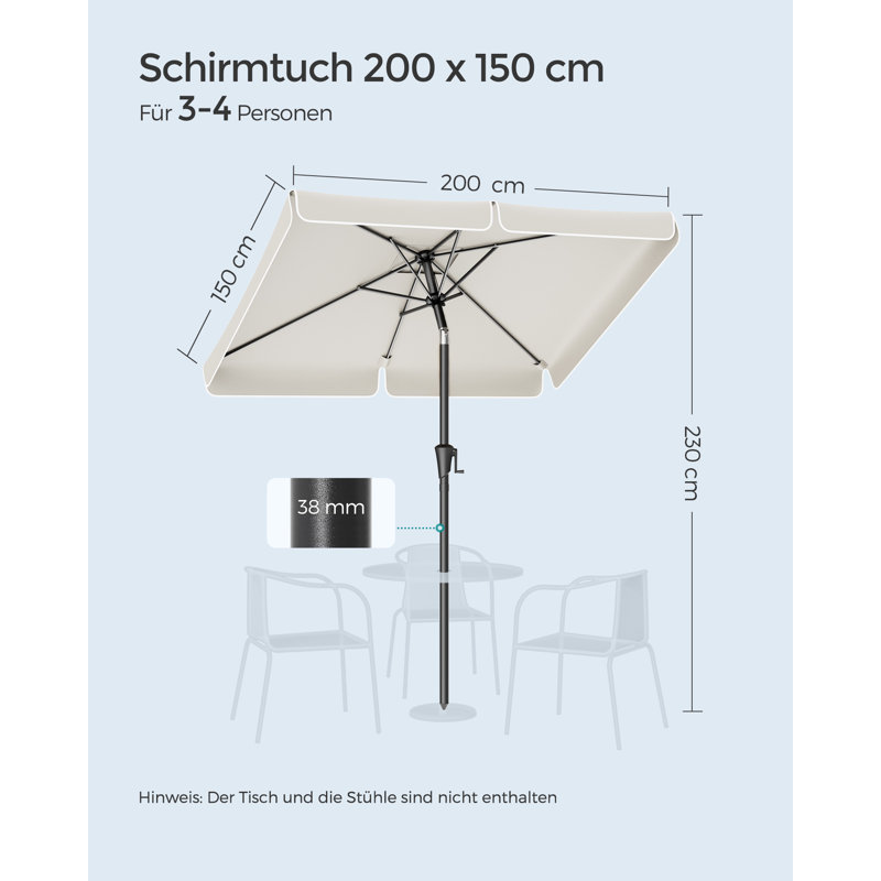 Careena 200cm Market Parasol, 220cm H x 200cm W x 200cm D, Beige