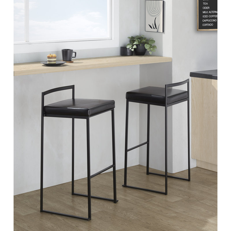 Ernestine Upholstered Counter Stool, Black Faux Leather, Black, Bar Stool (31" Seat Height)