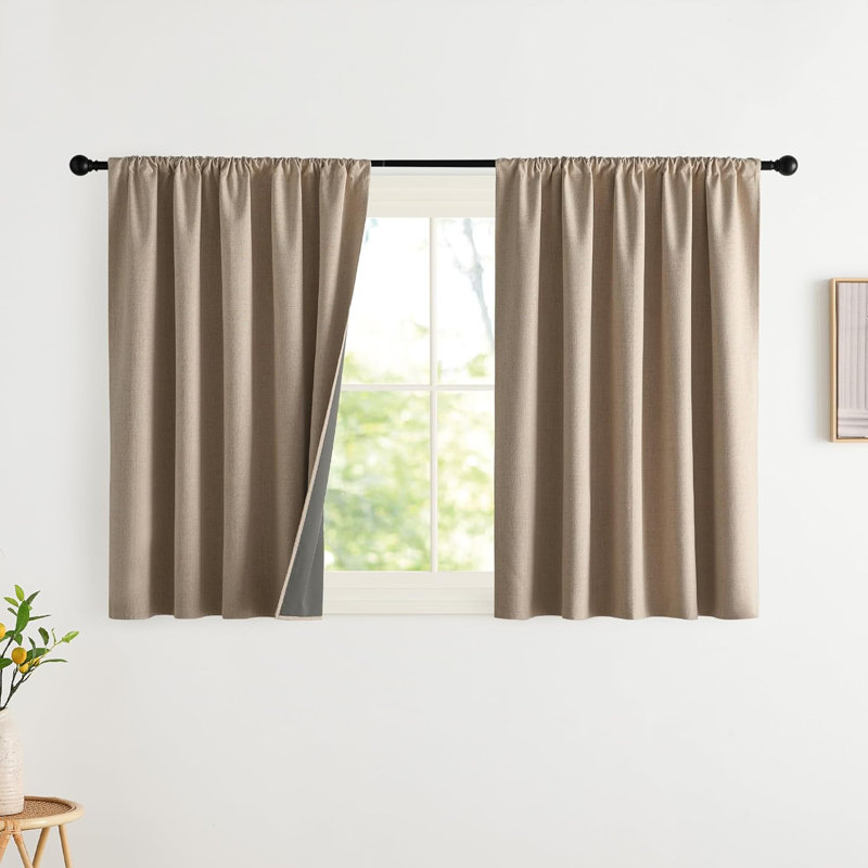 NICETOWN Burlap Vintage 2 Panels Faux Linen 100% Blackout Curtains, Rod Pocket Style, Thermal Insulated & Noise Reducing Drapes for Living Room, Bedroom, Modern, Farmhouse