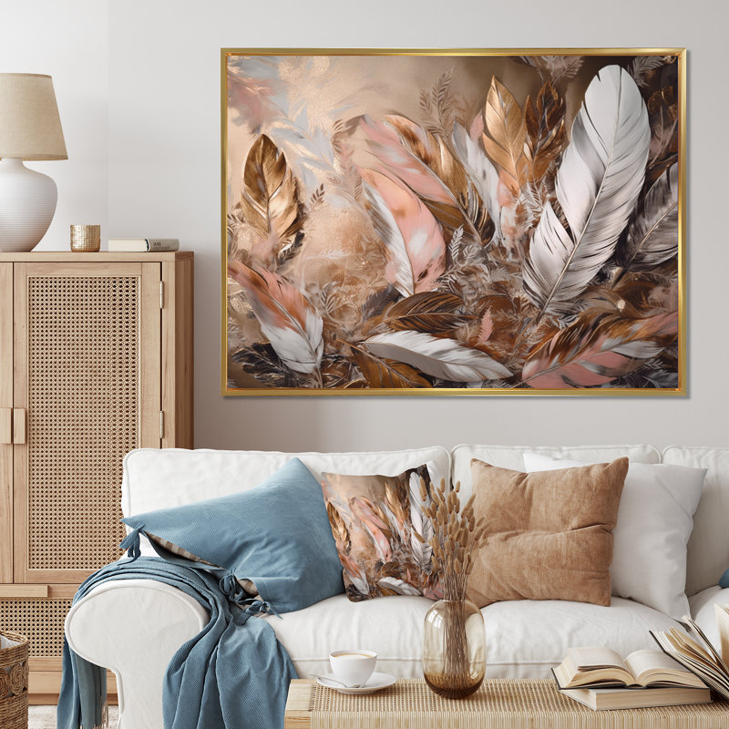 Plume d'or Rounak Wanderlust V sur toile, H 34 po x l 44 po x P 1,5 po, Cadre flottant doré