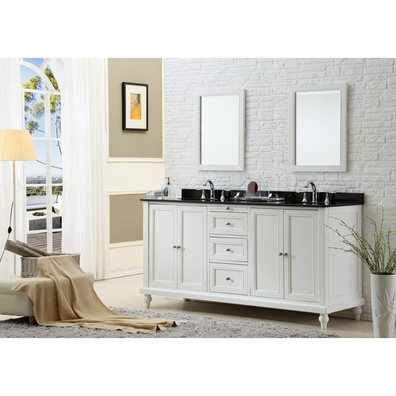 Medfield 70.5'' Double Bathroom Vanity with Top, Black Granite, White