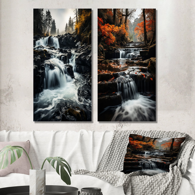 «Waterfall Dancing Cascades», 2 pièces sur toile, Toile tendue, H 20 po x l 24 po