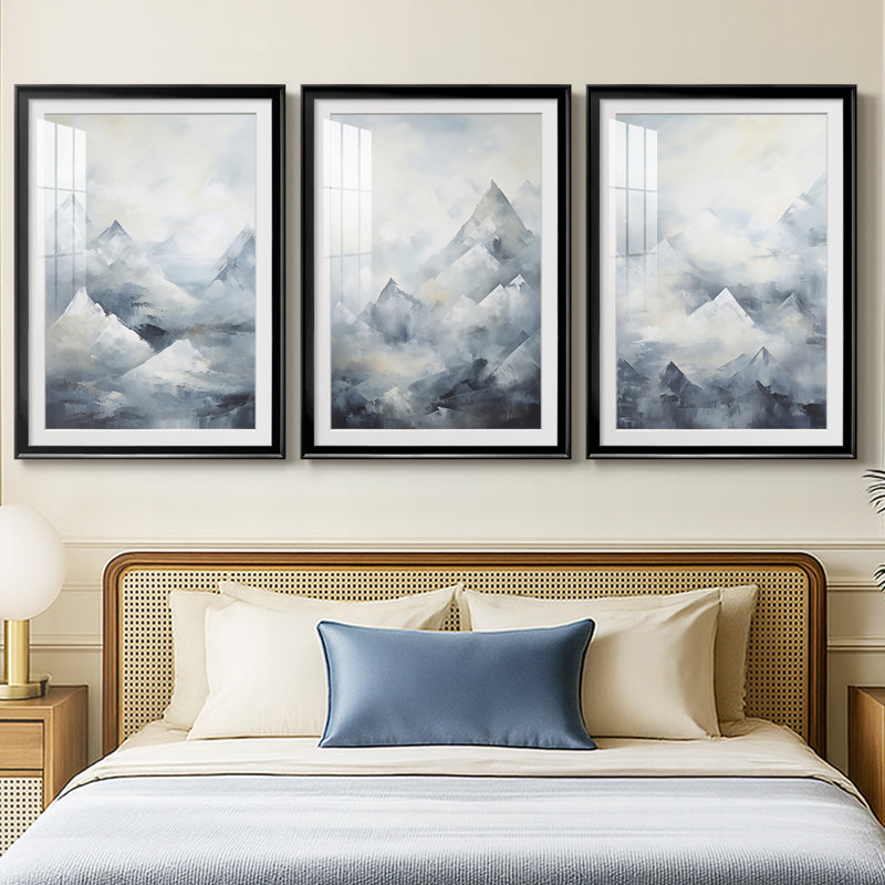 Paysages série CCxxxiv - impression encadrée sur mesure de qualité supérieure mat - 3 pièces, Noir, H 21 po x l 30 po