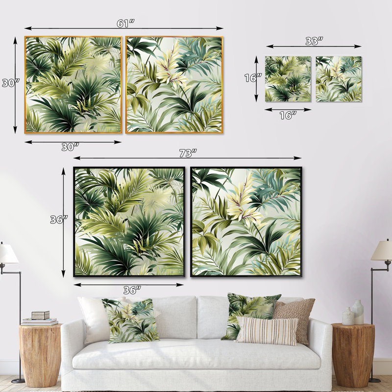 Lignes tropicales à motif tropical - ensemble de 2 collages carrés tropicaux, H 36 po x l 73 po, Toile tendue