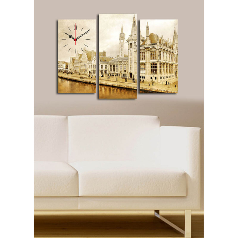 Elegant 3-Piece Decorative Canvas Wall Clock Set, 66 x 17.7 inches | 100% Suede Canvas, 100% Wooden Frame (Thickness: 1.2 inches) | Perfect for Living Room, Office Décor, Stylish Timepiece & Art Blend