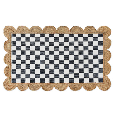 Black Check With Jute Scallops Rug