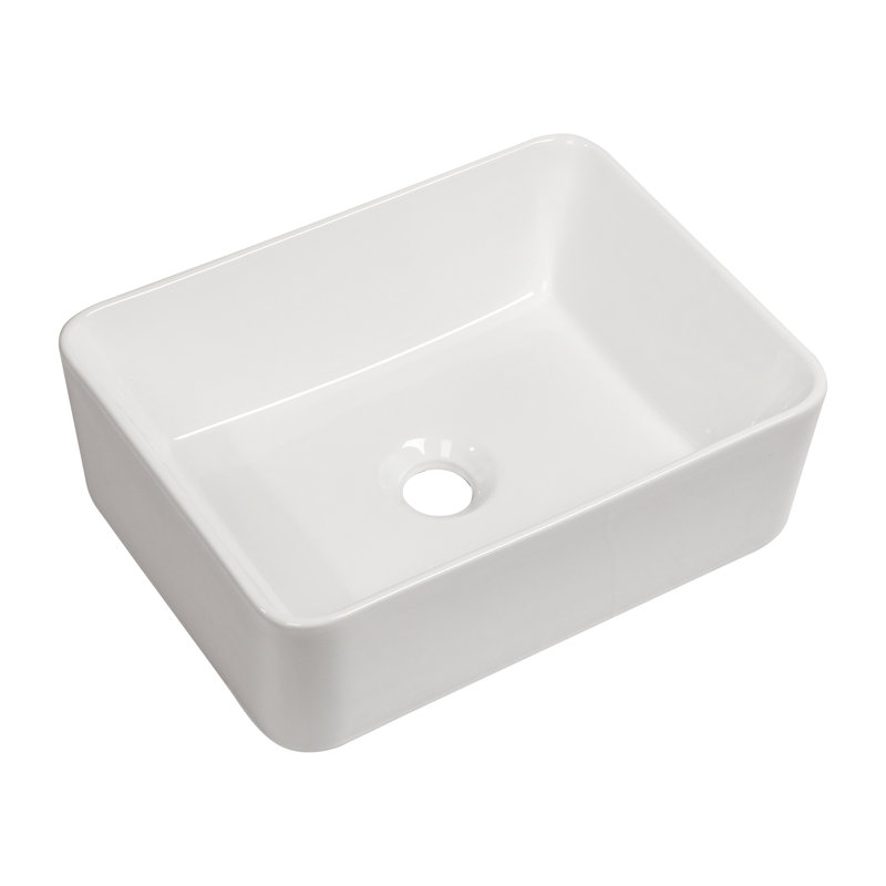 White Ceramic Vessel Sink 16"X12" For Bathroom - Modern, Stain , Countertop Modern Design, Stain-,, White