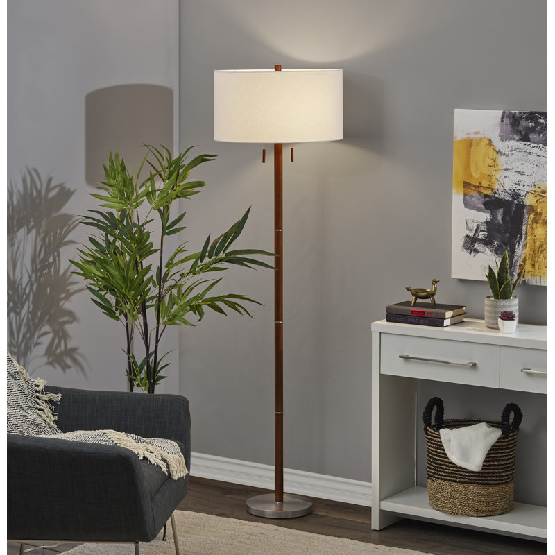 Geno 66.25'' Traditional Floor Lamp, White, Walnut/Brushed Steel