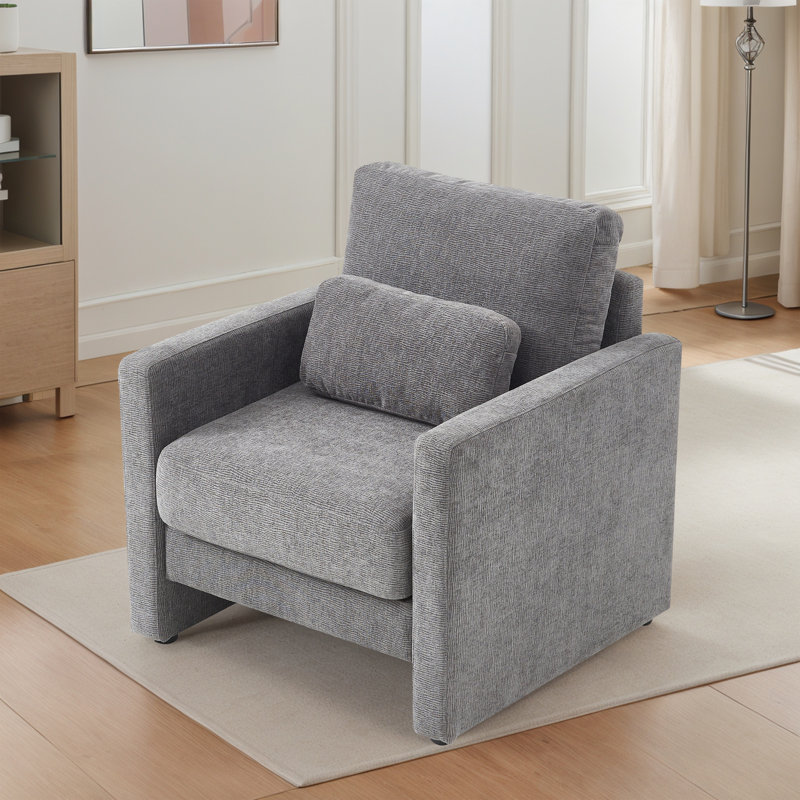 Chaise d'appoint moderne, fauteuil rembourré en chenille, Gris