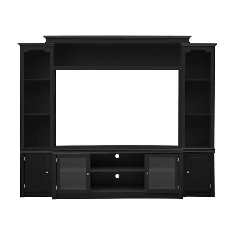 All-In-One Modern TV Stand With Bookcase For Tvs Up To 65-Inch, Entertainment Center With 4 Adjustable Shelves,Tempered Glass Doors, Display Storage Cabinet, Ample Storage Space TV Stand