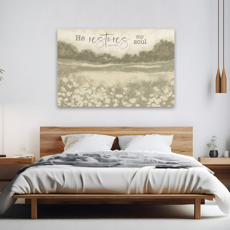 He Restores My Soul - Contemporary Serene Meadow Psalm 233, art d'inspiration religieuse, H 40 po x l 60 po