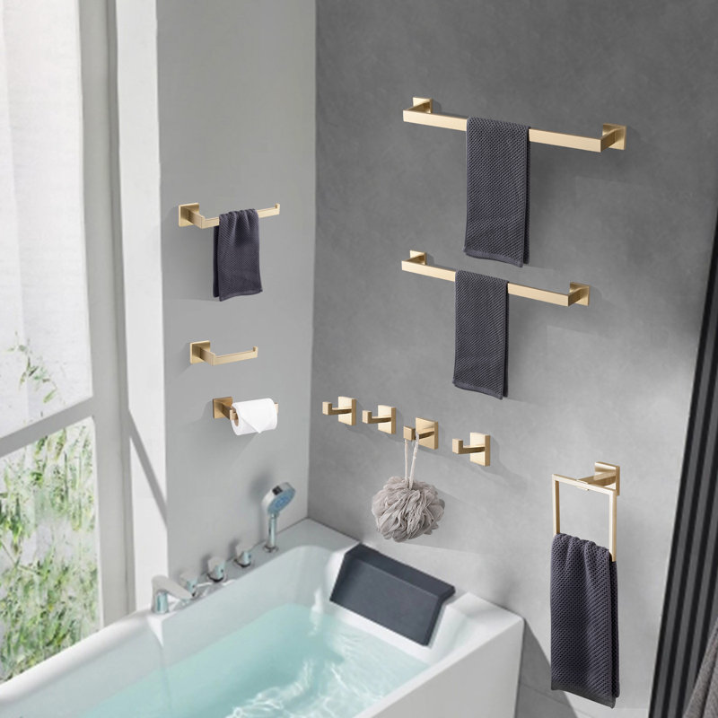 Ensemble de quincaillerie de salle de bain 10 pièces, Or brossé