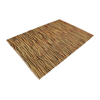 Tapis brun / beige en laine fabriqué à la main de conception unique 5 pi 10 po x 8 pi 3 po Sinclair