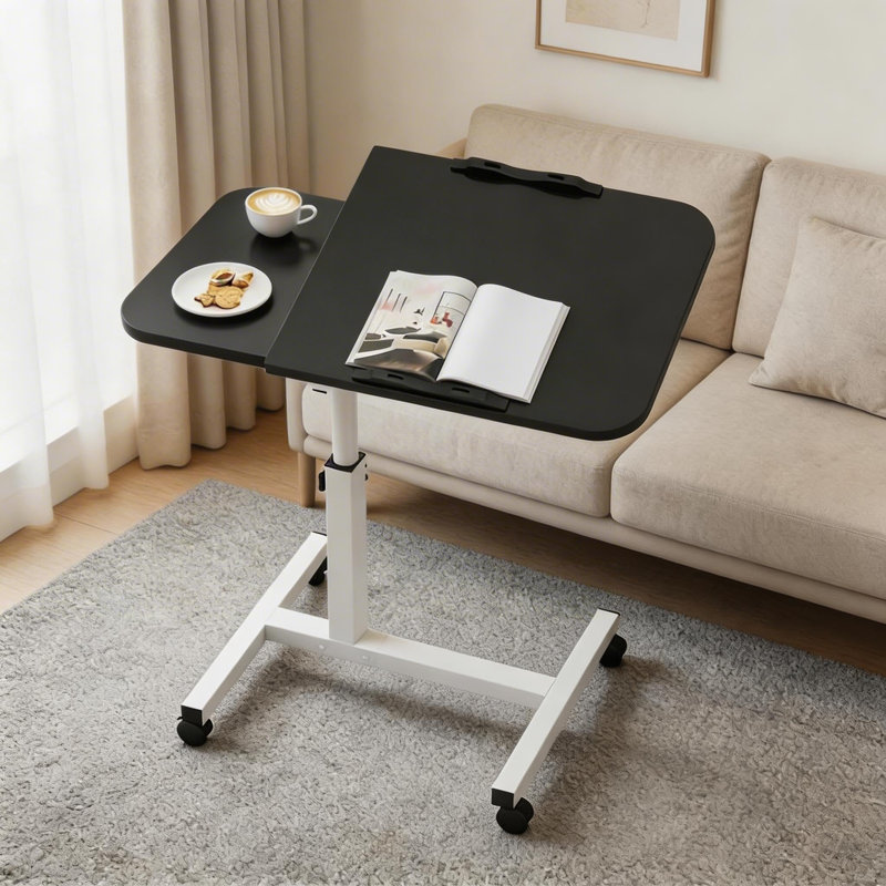 Overbed Table with Swivel Wheels, 23.6 to 37.4 in Height Adjustable Mobile Bedside Desk, Rolling Laptop Stand with Tilt Top, Portable Bed Table for Hospital, Home Office, Couch