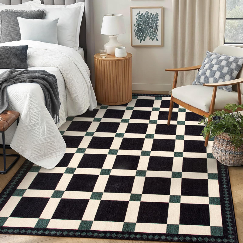 Tapis à carreaux lavable pour tapis de salle à manger Aera, Rectangle 5 pi x 7 pi