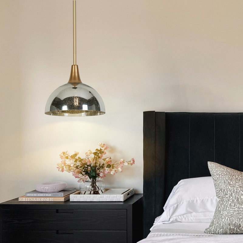 Luminaire suspendu en forme de dôme moderne 1 lumière avec verre mercurisé (ensemble de 1)