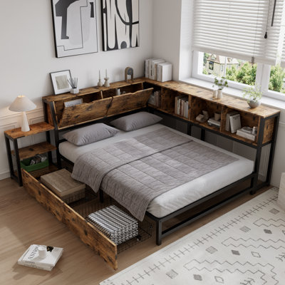 Rustic Double Storage Bed