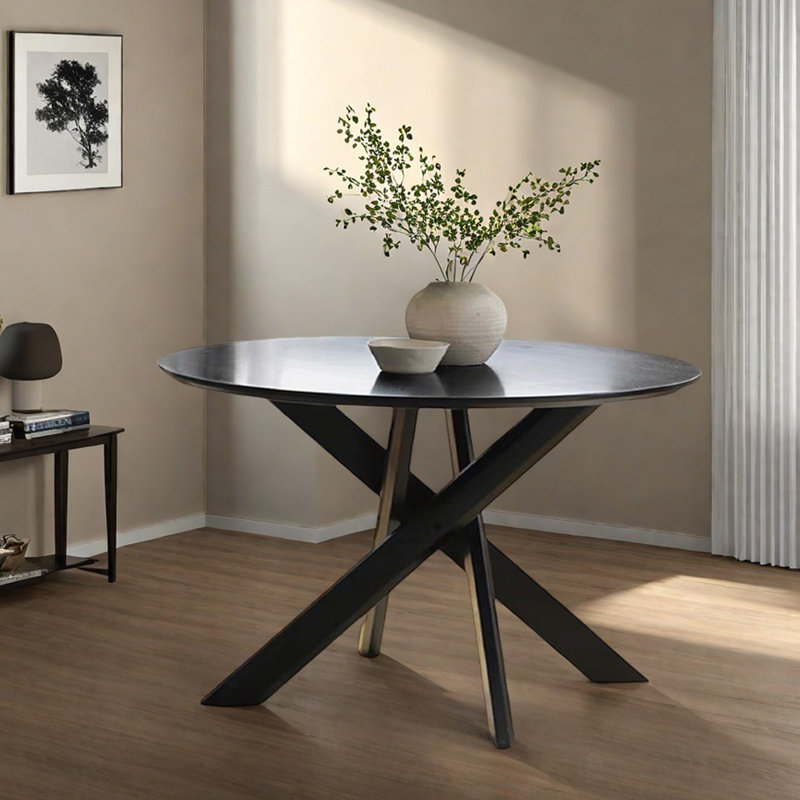 Black Modern Creative Texture Oak Round Table, 29.92"H x 51.18"L x 51.18"W