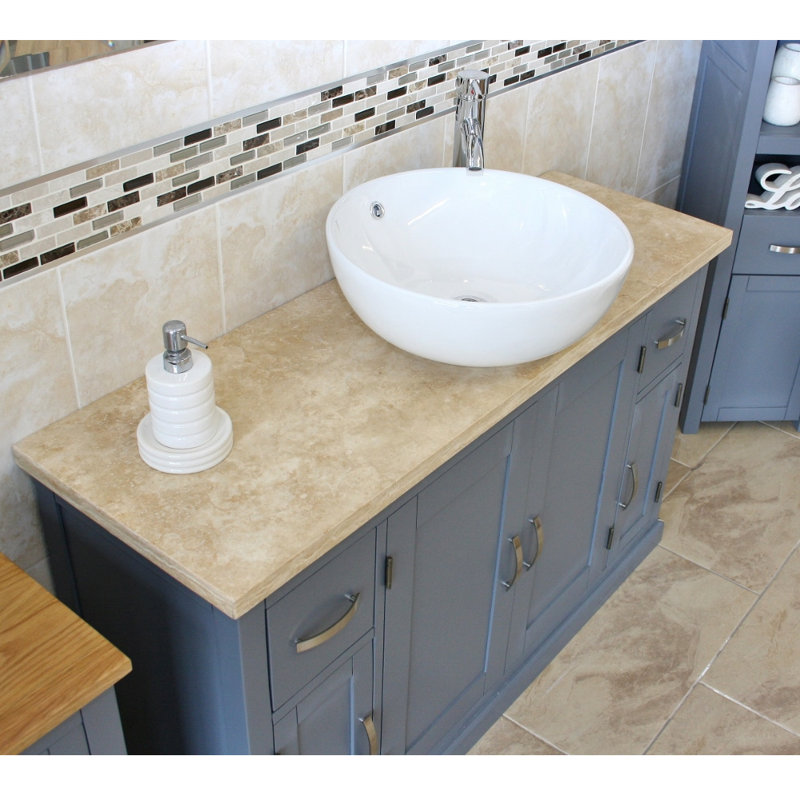 Biskra 1230mm Single Bathroom Vanity with Vessel Ceramic Basin, Travertine