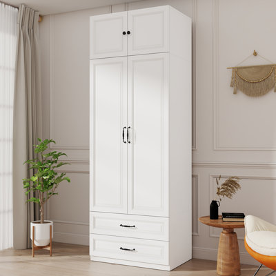 89" Large Wardrobe Closet with Top Cabinets, Soft-Close Hinges, Drawers by Ebern Designs
