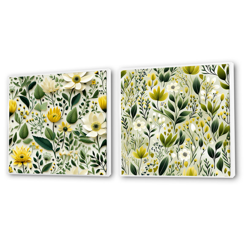 Norfork - ensemble de 2 collages carrés botaniques abstraits, Cadre flottant blanc, H 30 po x l 61 po