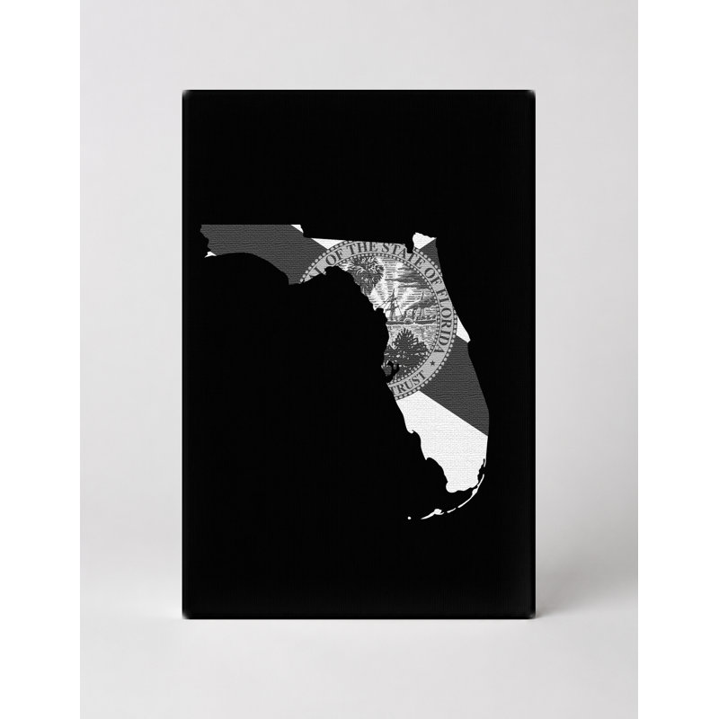 Florida State Map with Flag - Portrait, art mural sur toile, 16" W x 20" H