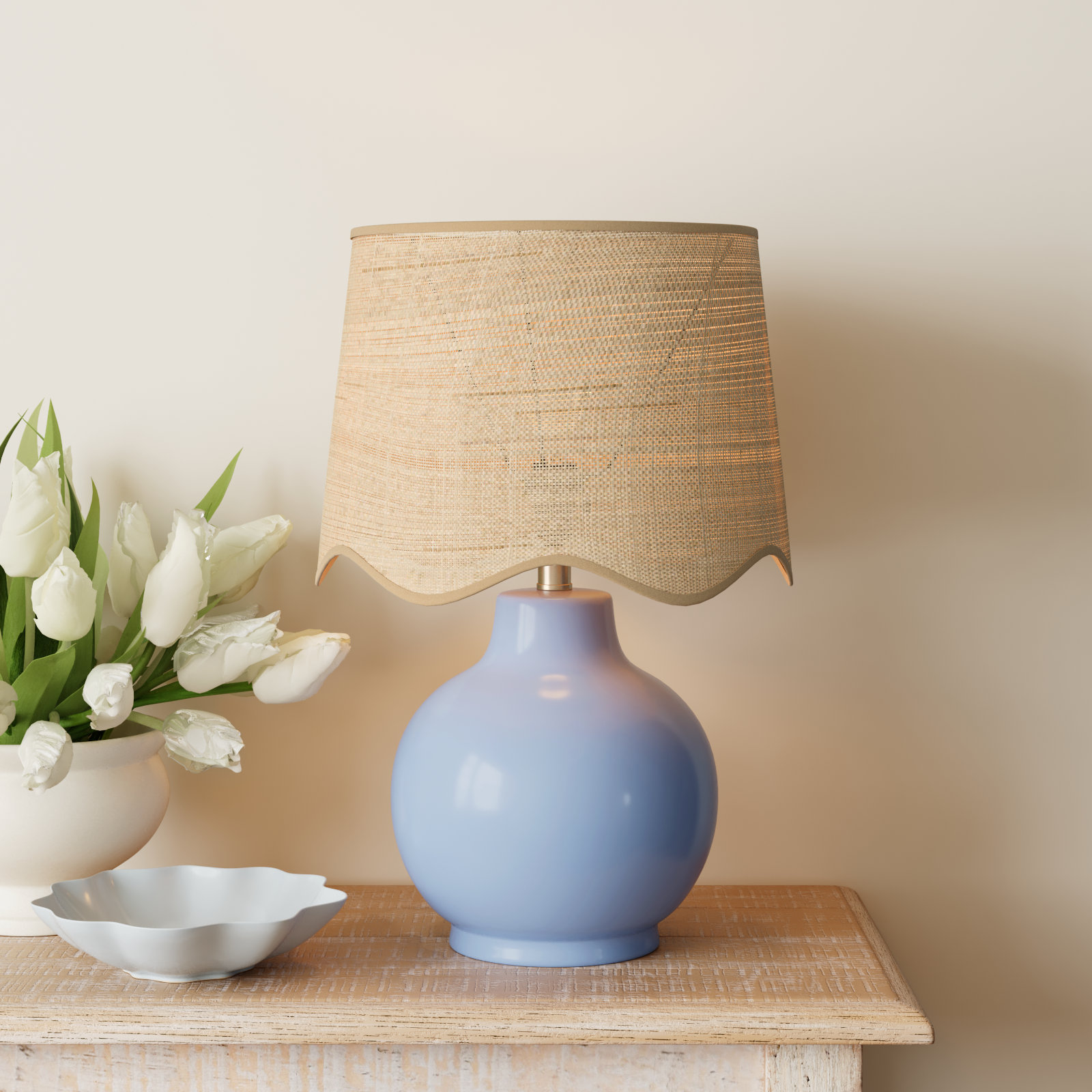 Maura Accent Table Lamp, Tan, Blue, 22"H x 15"W x 15"D