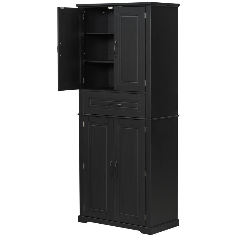 Multifunctional Black Bathroom Storage Cabinet, Adjustable Mdf Shelves, Modern Indoor Use