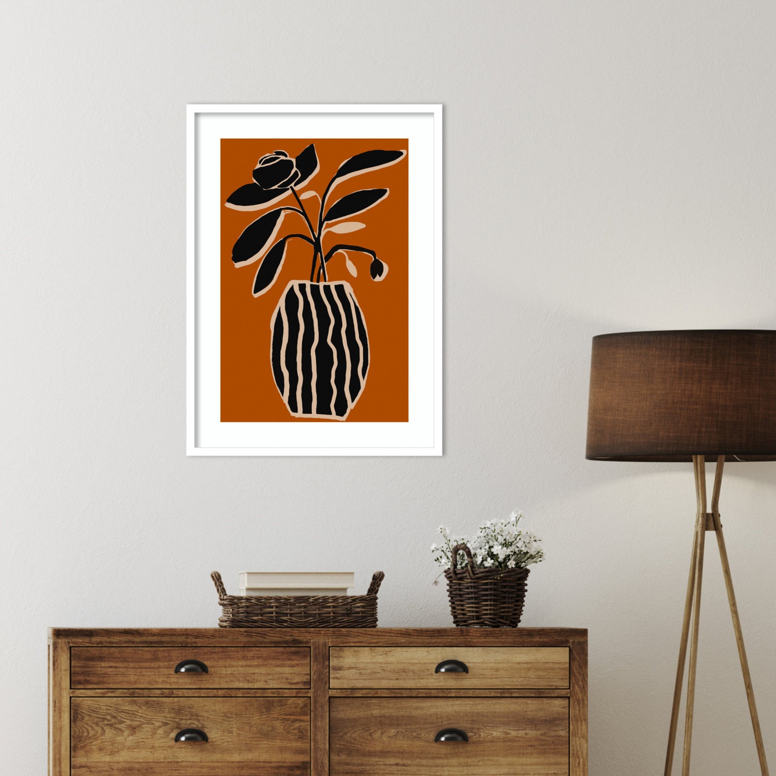 Ochre Still Life No 5 by Treechild, White Framed, 33" H x 24" W x 1" D
