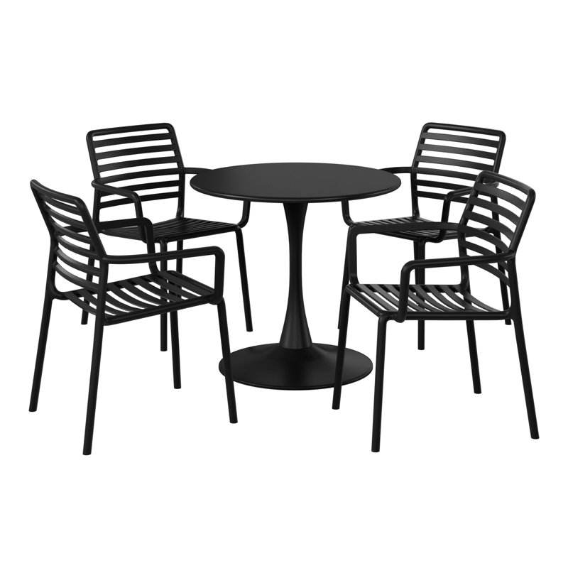 4-Person Outdoor Round Dining Set, Black