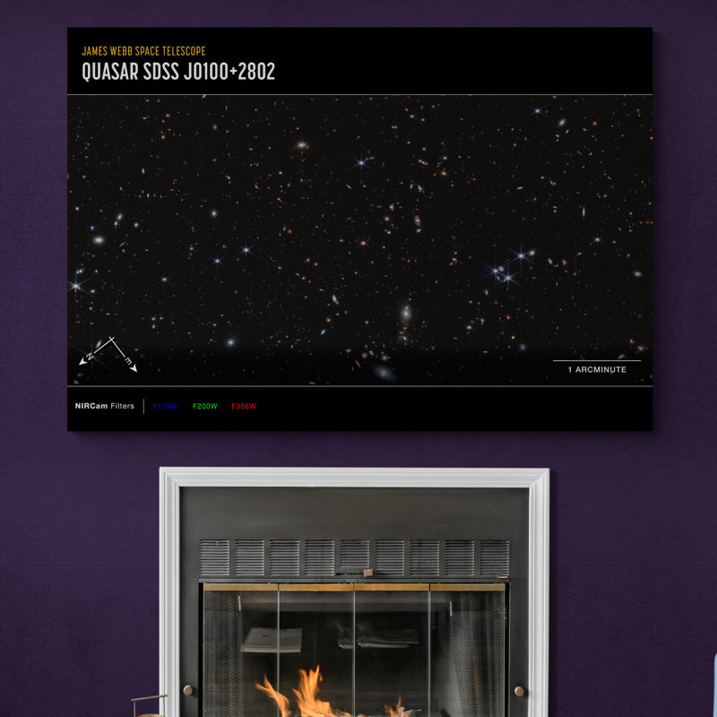 NASA James Webb Telescope - Quasar J0100+2802 Compass - Print on Canvas, 31cm H x 41cm W x 4cm D