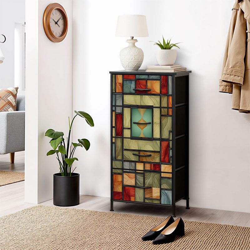 Commode pour commode de chambre à coucher pour commode avec tiroirs abstraits en vitrail et commodes de rangement en tissu avec 4 tiroirs