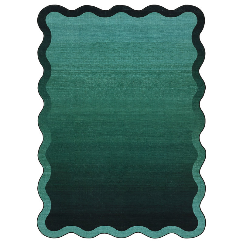 Modern Scalloped Ombre Area Rug 5x7ft Washable Non-Slip for Living Room Bedroom Dining Room Nursery Office Green 5x7ft, Green