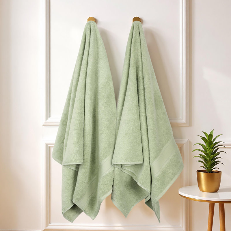 Ensemble de draps de bain en coton Blue Nile Mills Zero-Twist avec bordure Dobby - séchage rapide, Vert