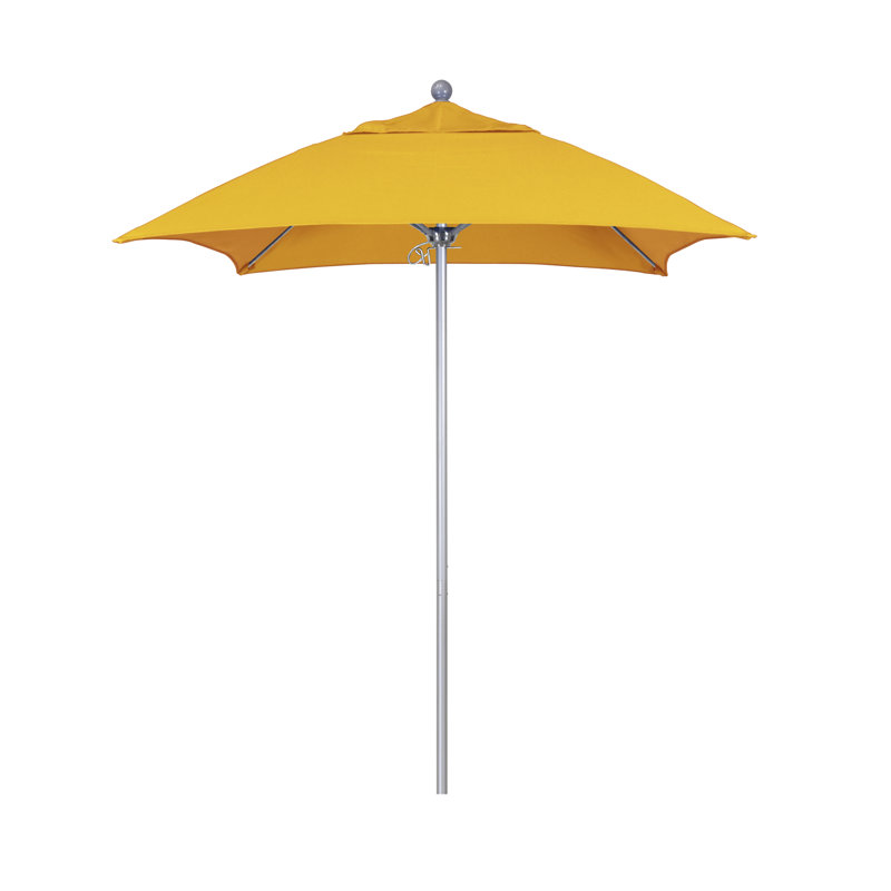 Parasol de marché carré 6 pi Hibo, Argent anodisé, Toile Sunbrella® jaune tournesol