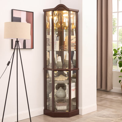 Vaisselier de 72 po de hauteur avec tablettes lumineuses, vitrine en bois sculpté en MDF avec portes en verre et panneau arrière en miroir