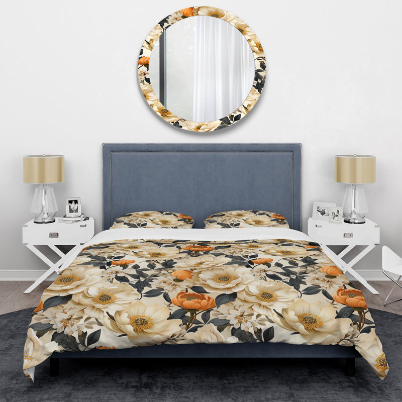 Ensemble de housse de couette Vintage Boho Flower Symphony - Floral, Housse de couette simple + 1 taie décorative stan