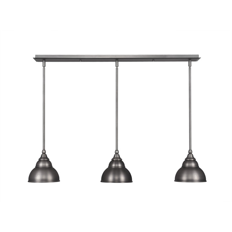 Luminaire suspendu linéaire à 3 lumières 3 lumières avec abat-jour en métal à double bulles de 7 po, Nickel brossé