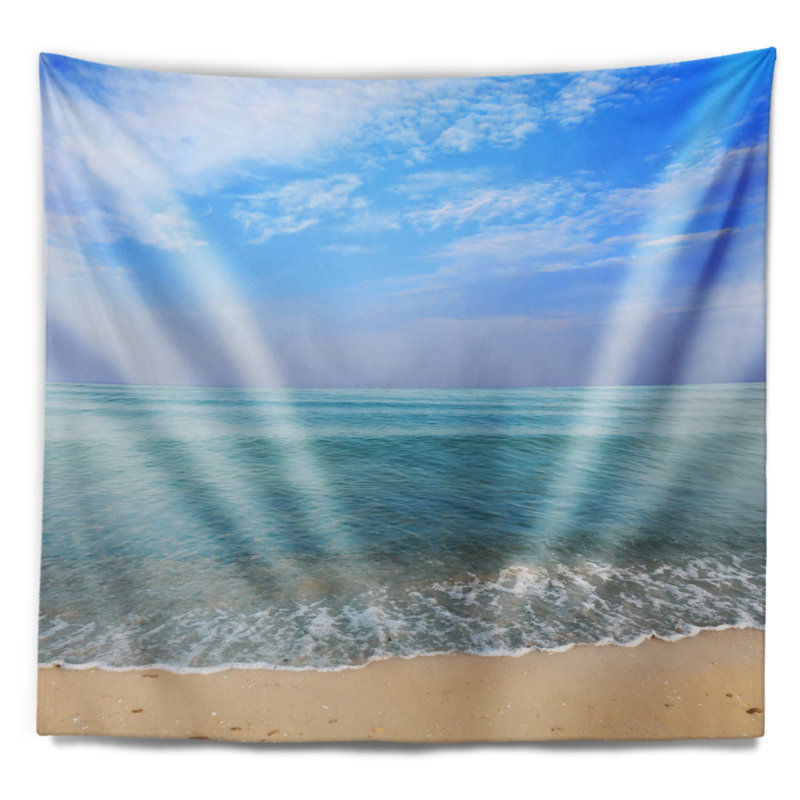 Tapisserie d’heure soleil bleu ciel bleu ciel mer, H 50 po x l 60 po