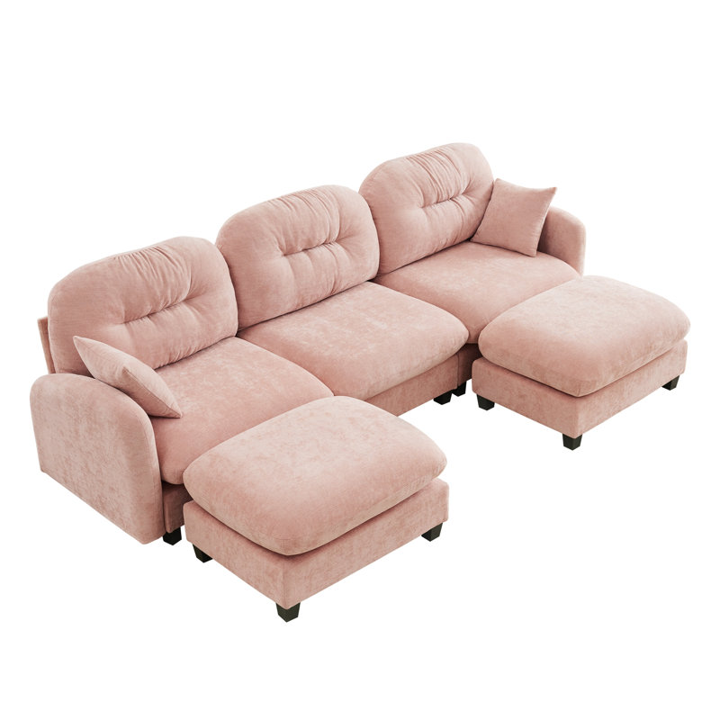 Modular Chenille  Sectional Sofa, Pink,  36.6" H x 107" W x 59.5" D