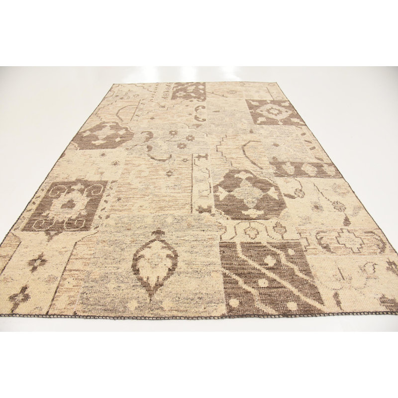 Tapis en laine beige/brun 6 pi 7 po x 9 pi 8 po one-of-kind à la main-noué la new age Gillingham