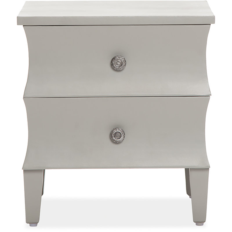 Gray Solid Wood 2-Drawer Side Table